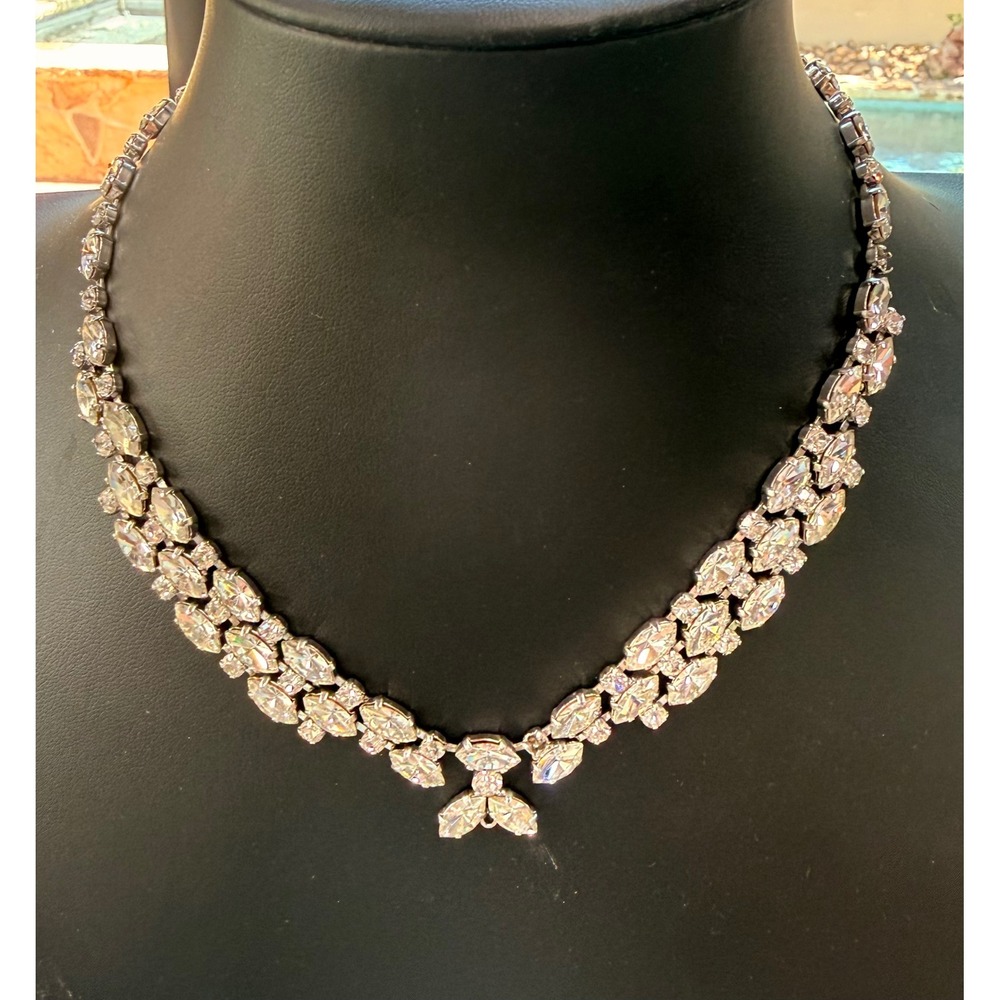 Vintage‎ Aurora Borealis Rhinestone Necklace Silver Tone Bridal Prom